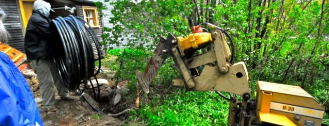Sprinkler pipe coil before underground installation Trenchless Pipe Installation Start